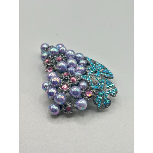 THELMA DEUTSCH Purple Pearls Grape Cluster Brooch Pin Borealis Aqua Rhinestones - Picture 4 of 11